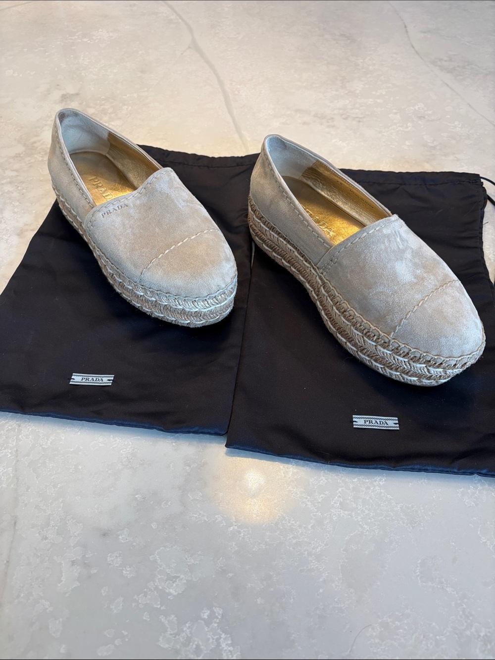 Prada Beige Suede Espadrille Platform Slip-Ons